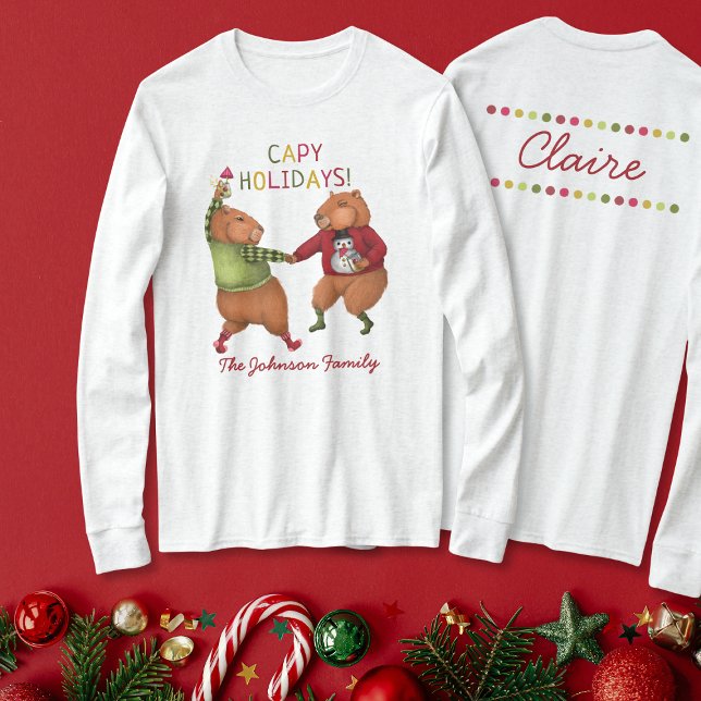 Funny Capybara Christmas Design with Custom Name T-Shirt (Creator Uploaded)