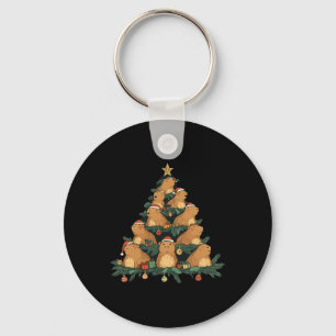 Funny Capybara Christmas Tree  Keychain