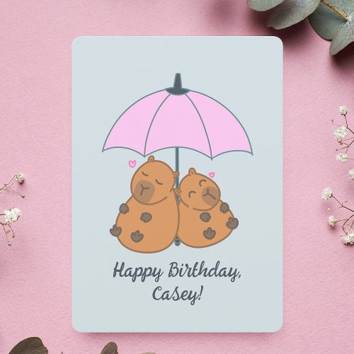 Funny Capybara Couple Blue Pun Birthday Card