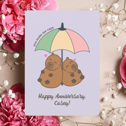 Funny Capybara Couple Pastel Pun Anniversary Card
