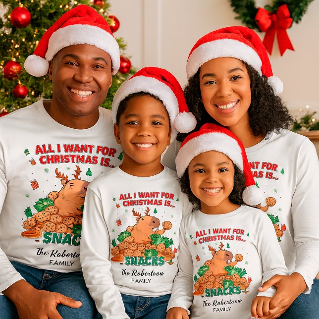 Funny Capybara Customizable Family Name Christmas  T-Shirt (Creator Uploaded)