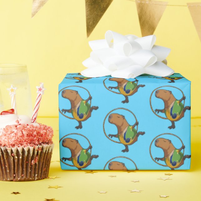 Funny Capybara Dancer Rhythmic Gymnast Cartoon Wrapping Paper (Birthday Party)