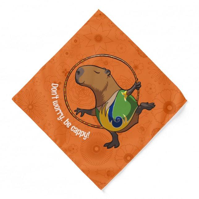 Funny Capybara Don't Worry Be Cappy Cartoon Bandana (Front)