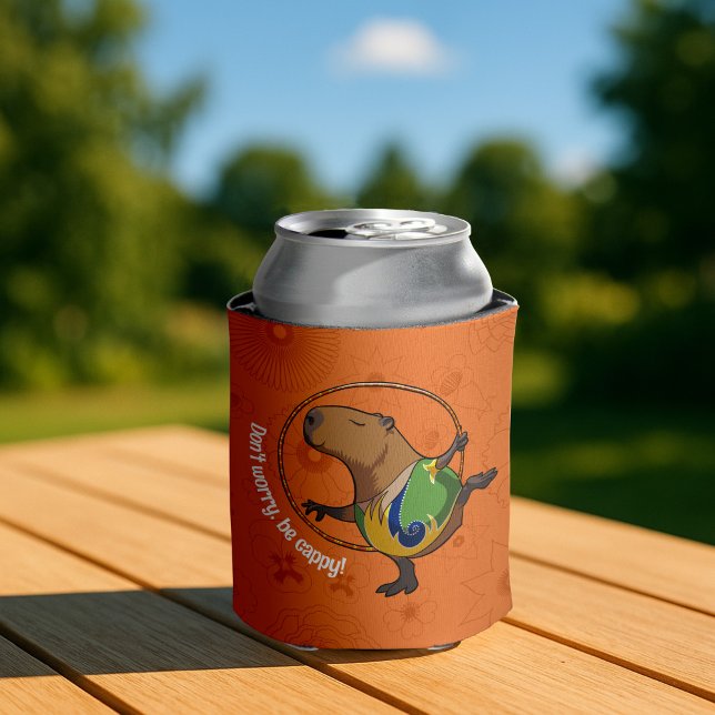 Funny Capybara Don't Worry Be Cappy Cartoon Can Cooler (Creator Uploaded)