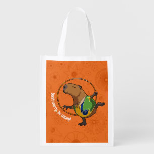 Funny Capybara Don't Worry Be Cappy Cartoon Grocery Bag