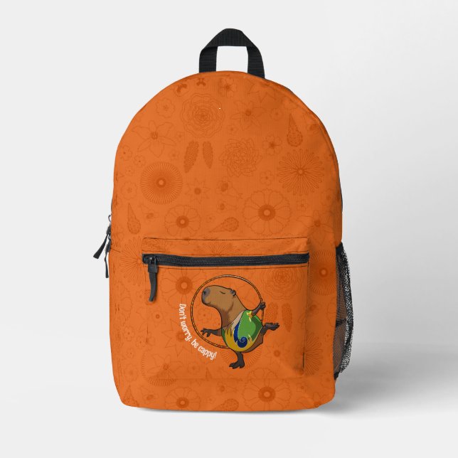 Funny Capybara Don't Worry Be Cappy Cartoon Printed Backpack (Front)