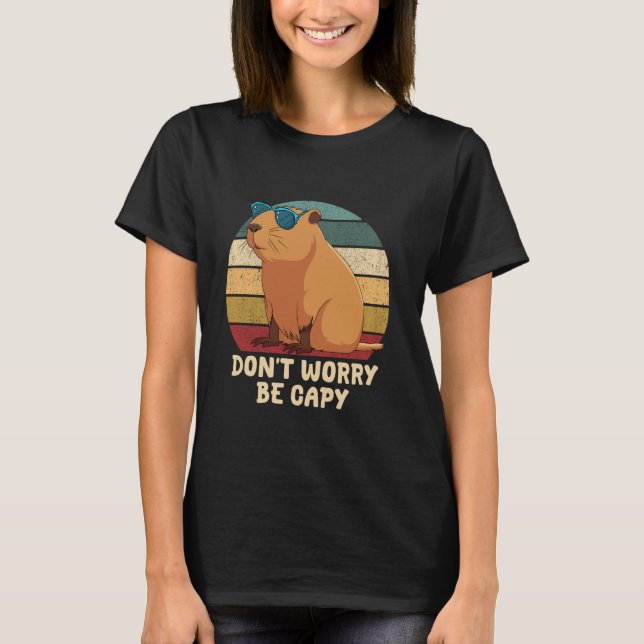 Funny Capybara Dont Worry Be Capy Lover Retro Rode T-Shirt (Front)