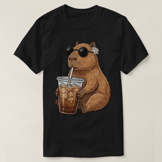 Funny Capybara Drinking Iced Coffee Cute Chill  T-Shirt (Design Front)