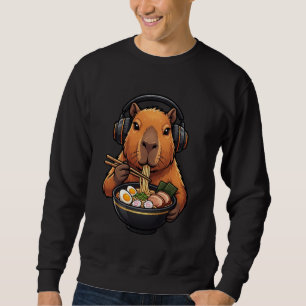 Funny Capybara Eating Ramen Noodles with Headphone Sweatshirt