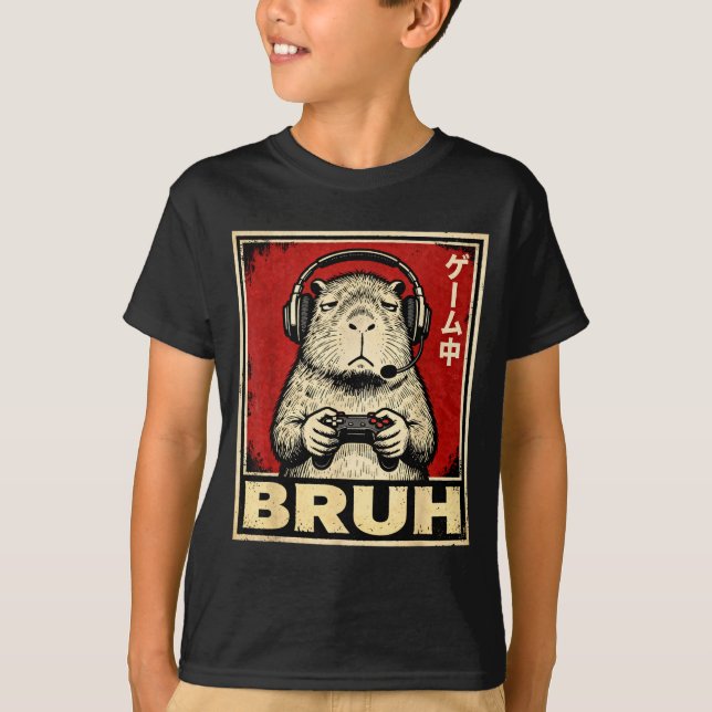 Funny Capybara Gamer Bruh Graphic Tee Men Boys Tee (Front)
