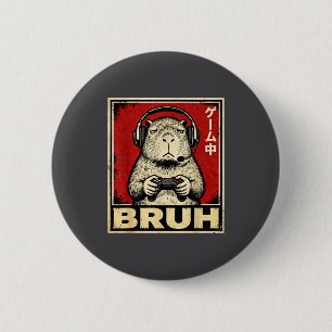 Funny Capybara Gamer Bruh Graphic Tee Men Boys Tee Button