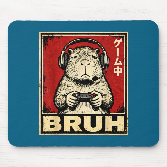 Funny Capybara Gamer Bruh Graphic Tee Men Boys Tee Mouse Pad (Front)
