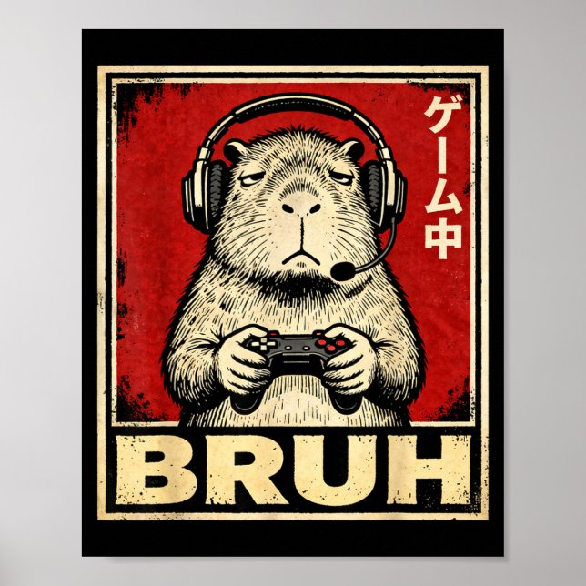 Funny Capybara Gamer Bruh Graphic Tee Men Boys Tee Poster (Front)