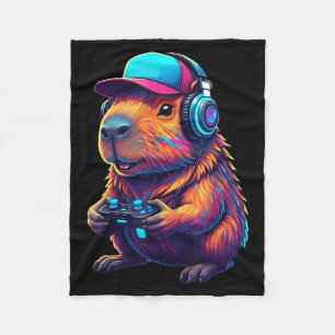Funny Capybara Gamer Gaming Video Games Capybara Fleece Blanket