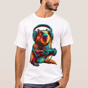 Funny Capybara Gamer Gaming Video Games Graphic T-Shirt