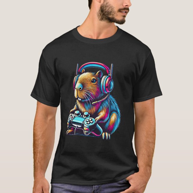 Funny Capybara Gamer Video Games T-Shirt (Front)