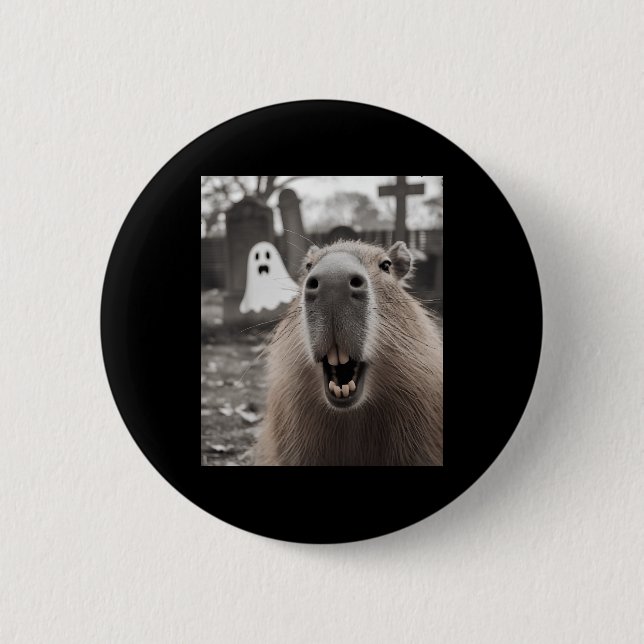 Funny Capybara Ghost Halloween Costume Capybara Ha Button (Front)