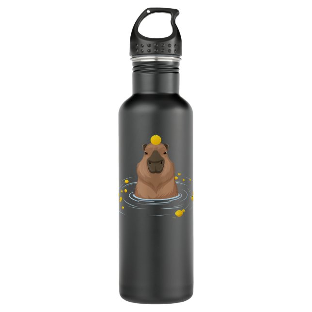 Funny Capybara in Water With Lemons Meme  Stainless Steel Water Bottle (Front)