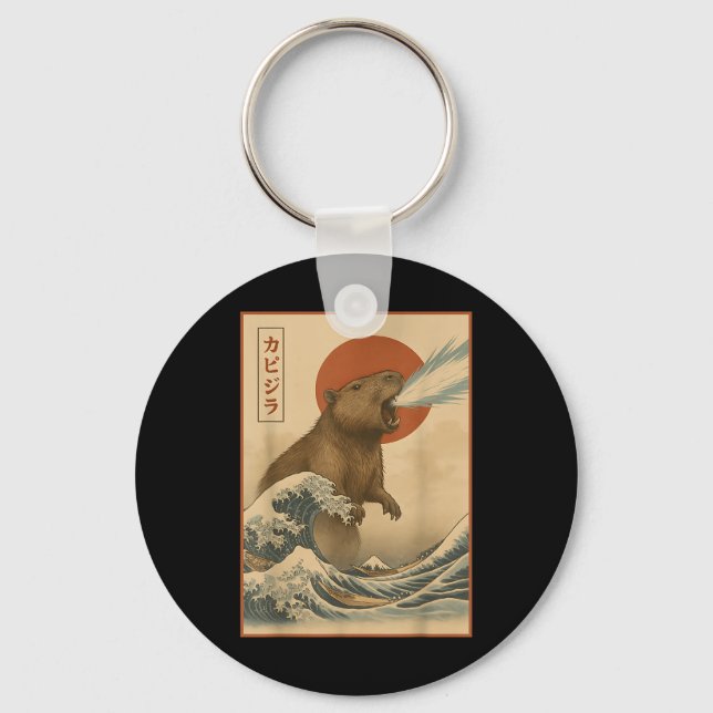 Funny Capybara Japanese Wave Capyzilla Boys Girls  Keychain (Front)