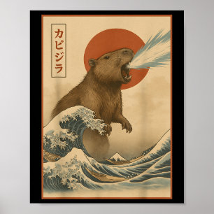 Funny Capybara Japanese Wave Capyzilla Boys Girls Poster