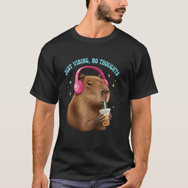 Funny Capybara Just Vibing No Thoughts Meme Boba T T-Shirt (Front)