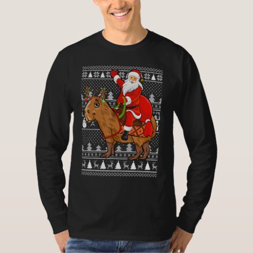 Funny Capybara Lover Santa Riding Capybara Ugly Ch T_Shirt