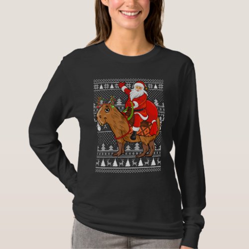 Funny Capybara Lover Santa Riding Capybara Ugly Ch T_Shirt