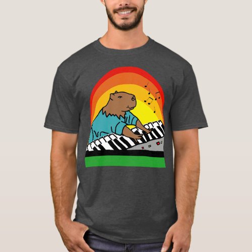Funny Capybara Makes Music with Piano Keyboards T_Shirt