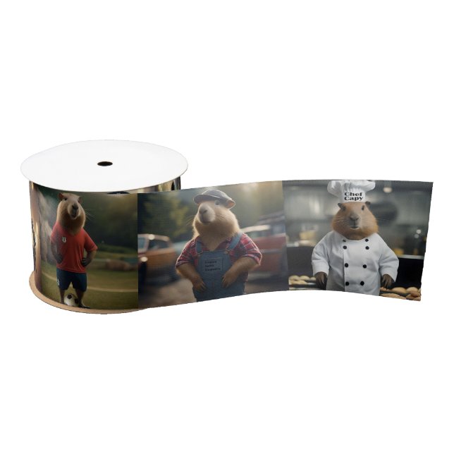 Funny Capybara Photo Collage, Satin Ribbon (Spool)