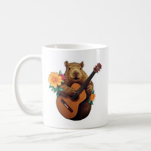 Funny Capybara Playing Guitar Hippie Coffee Mug