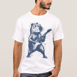 Funny Capybara Playing Guitar Music Lover Design T-Shirt