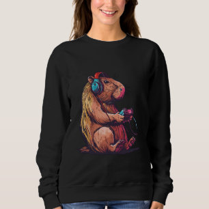 Funny Capybara Playing Video Games, Capybara Gamin Sweatshirt