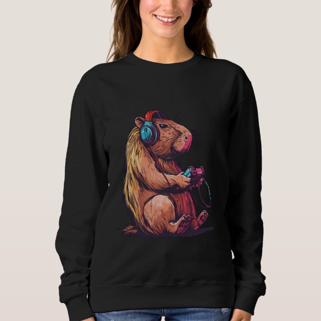 Funny Capybara Playing Video Games, Capybara Gamin Sweatshirt (Front)