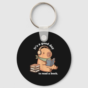 Funny capybara reading a book cute reading for boy keychain