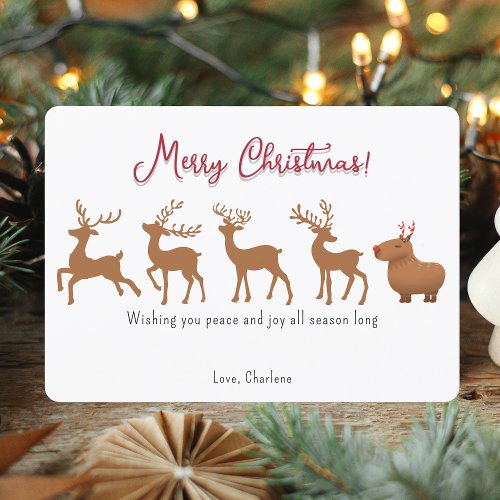 Funny Capybara Reindeer Christmas Cards