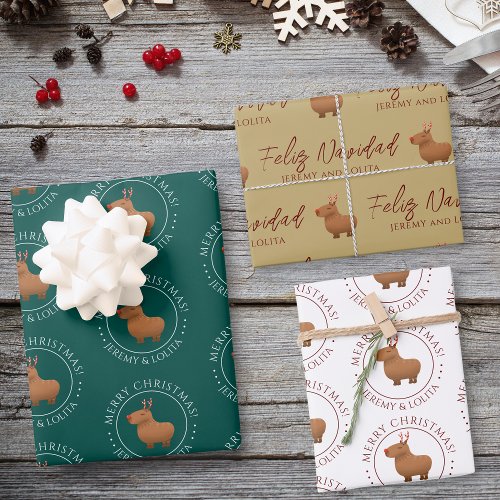 Funny Capybara Reindeer Christmas Wrapping Paper Sheets