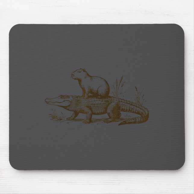 Funny Capybara Riding An Alligator Men Women Capyb Mouse Pad (Front)