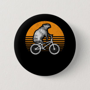 Funny Capybara Riding Bike Retro Capibara Bicycle Button