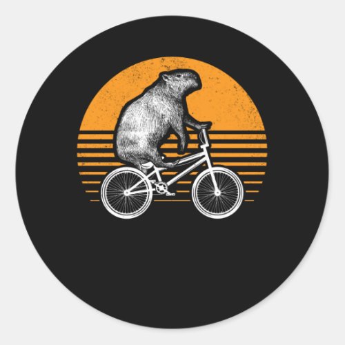 Funny Capybara Riding Bike Retro Capibara Bicycle Classic Round Sticker