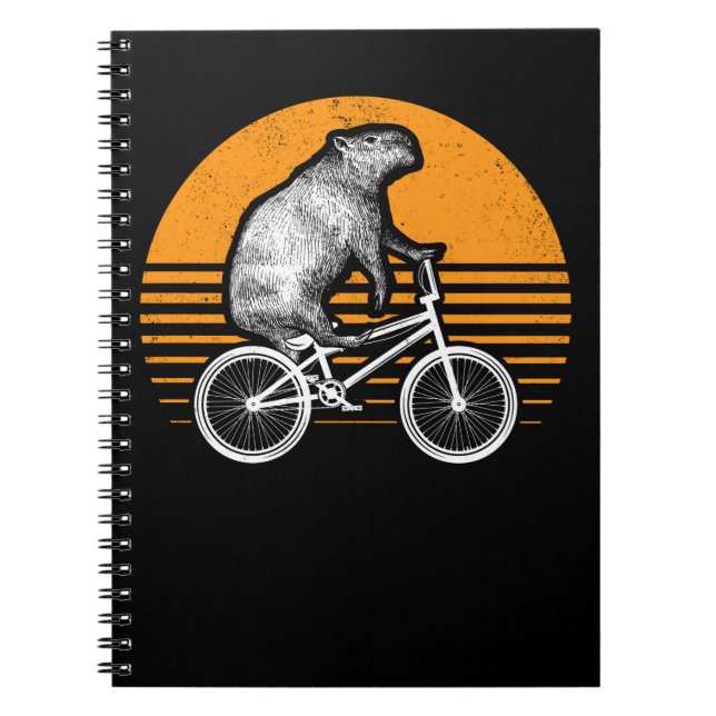 Funny Capybara Riding Bike Retro Capibara Bicycle Notebook (Front)