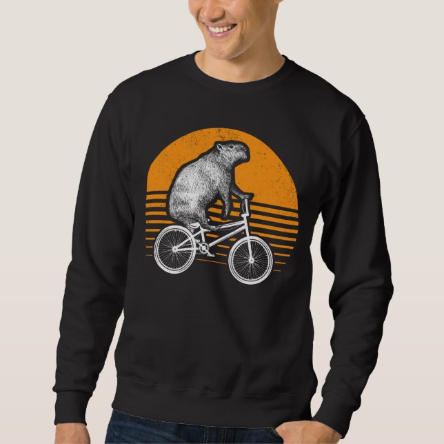 Funny Capybara Riding Bike Retro Capibara Bicycle Sweatshirt (Front)
