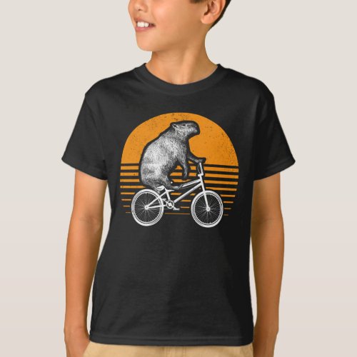 Funny Capybara Riding Bike Retro Capibara Bicycle T_Shirt
