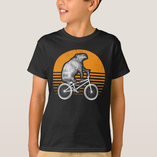 Funny Capybara Riding Bike Retro Capibara Bicycle T-Shirt (Front)