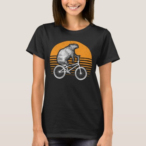 Funny Capybara Riding Bike Retro Capibara Bicycle T_Shirt