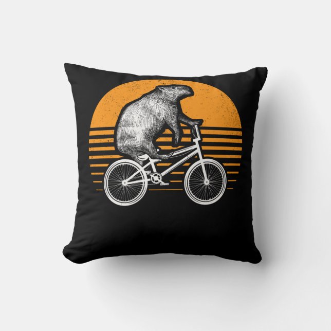 Funny Capybara Riding Bike Retro Capibara Bicycle Throw Pillow (Front)