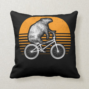 Funny Capybara Riding Bike Retro Capibara Bicycle Throw Pillow