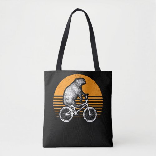 Funny Capybara Riding Bike Retro Capibara Bicycle Tote Bag