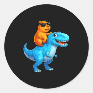 Funny Capybara Riding Dinosaur, Riding Dino, Capy Classic Round Sticker