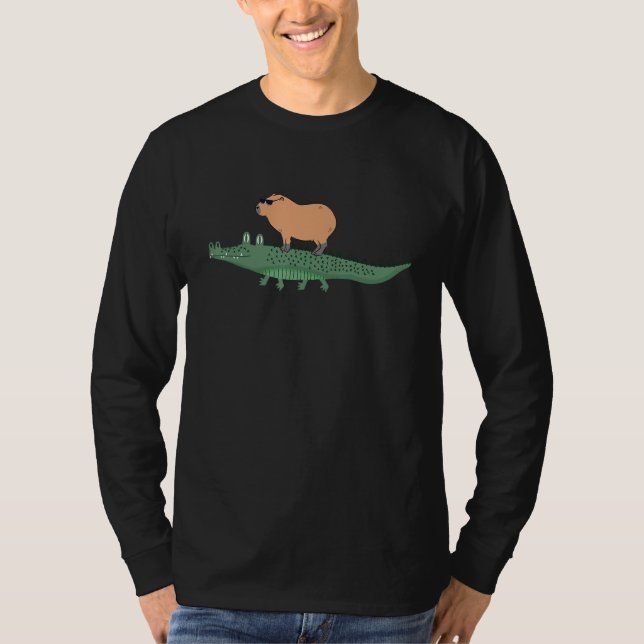 Funny Capybara Riding On A Crocodile T-Shirt (Front)