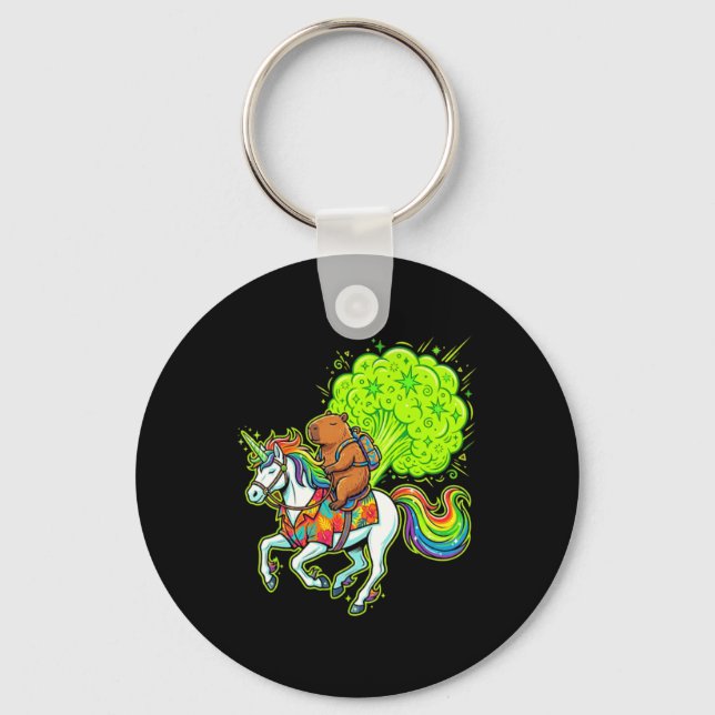 Funny Capybara Riding Unicorn Tropical Magic Keychain (Front)